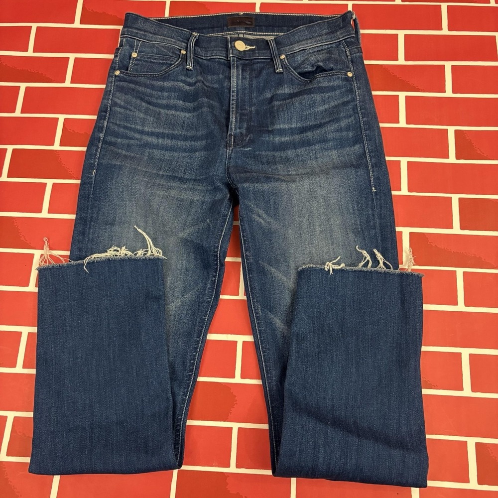 Mother Mid Rise Dazzler Jeans Womens 27 Squeeze It Wash Crop Fray Raw Hem